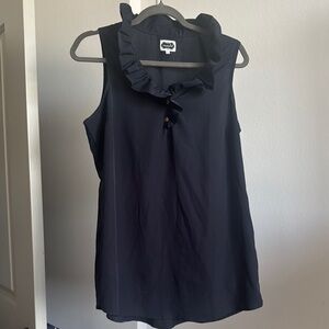 Chic Navy Blue Ruffled Sleeveless Top